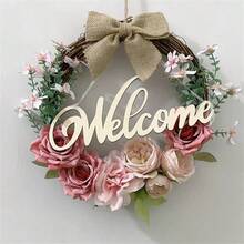 Vòng hoa hồng nhân tạo treo tường trang trí theo phong cách Bắc Âu, mặt dây chuyền chuông chào mừng cho phòng ngủ, phòng khách, lối vào, sân vườn, đám cưới, sinh nhật, trang trí ngày lễ - Hồng - Xem 4