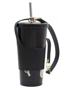 1pc Personalized PU Leather Tumbler Sleeve, Adjustable Detachable Hook And Loop Coffee/Drink Cup Holder, Heat Insulation, Carry Handle, Creative Gift For Valentine's Day, Birthday, Holiday, Etsy/ Custom Product, Personalized Gift For Her/Him, Parents Water Bottle
