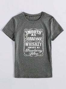 Smooth As Tennessee Whiskey Sweet As Strawberry Wine T-Shirt, Country Music Whiskey Lover Print Casual Round Neck Short Sleeve Top For Women - Màu xám đen - Xem 3