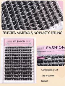 1 Hộp 12 Khay, 144 Cụm Lông Mi Giả Phân Đoạn Kiểu C-Curl Tự Nhiên, Dày & Cong, Lông Mi Sợi Thật Cho Việc Đeo Hàng Ngày Và Dự Tiệc - màu đen - Xem 3