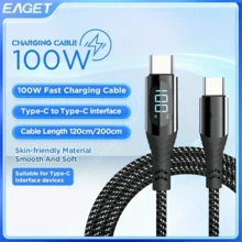 Sạc nhanh 100W, truyền dữ liệu 20Gbps, cáp USB-C sang USB-C bện nylon, hình tròn, đầu nối đực sang đực, điện áp hoạt động lên đến 36V, tương thích với iPhone 15 Pro/Max, iPad Pro 2022, iPad Air 4, Galaxy S23+/Ultra - màu đen - Xem 9