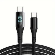 Sạc nhanh 100W, truyền dữ liệu 20Gbps, cáp USB-C sang USB-C bện nylon, hình tròn, đầu nối đực sang đực, điện áp hoạt động lên đến 36V, tương thích với iPhone 15 Pro/Max, iPad Pro 2022, iPad Air 4, Galaxy S23+/Ultra - màu đen - Xem 3