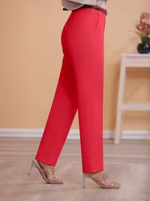 STYLE FASHION Wide-Leg Pants With Belt / Color Military Green, Black, , Brown / Tailored / Wide-Leg Pants / Summer Winter / Christmas Collection / Elegant / Casual / Stylish / Feminine / Christmas Look / Light / Comfortable / 2024 Collection - 紅色 - 查看 4