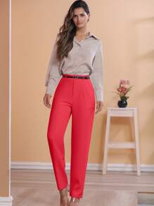 STYLE FASHION Wide-Leg Pants With Belt / Color Military Green, Black, , Brown / Tailored / Wide-Leg Pants / Summer Winter / Christmas Collection / Elegant / Casual / Stylish / Feminine / Christmas Look / Light / Comfortable / 2024 Collection - 紅色 - 查看 3