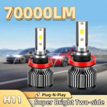 2pcs H1 H7 H11 9005/HB3 9006/HB4 9012 H4 H13 LED Headlight Bulbs, 6000K Cool White, 200W, 70000LM, Super Bright CSP Chips, Built-In High-Speed Turbine Quiet Fan, 800% Brighter, Over 70000 Hours Lifespan