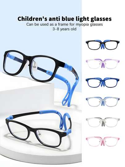 Óculos infantis de 1 peça, nova armação flexível com hastes antiderrapantes, não cai, armação quadrada pequena e estilosa para crianças de 3 a 8 anos, óculos para miopia, simples e elegantes, óculos de proteção casuais diários