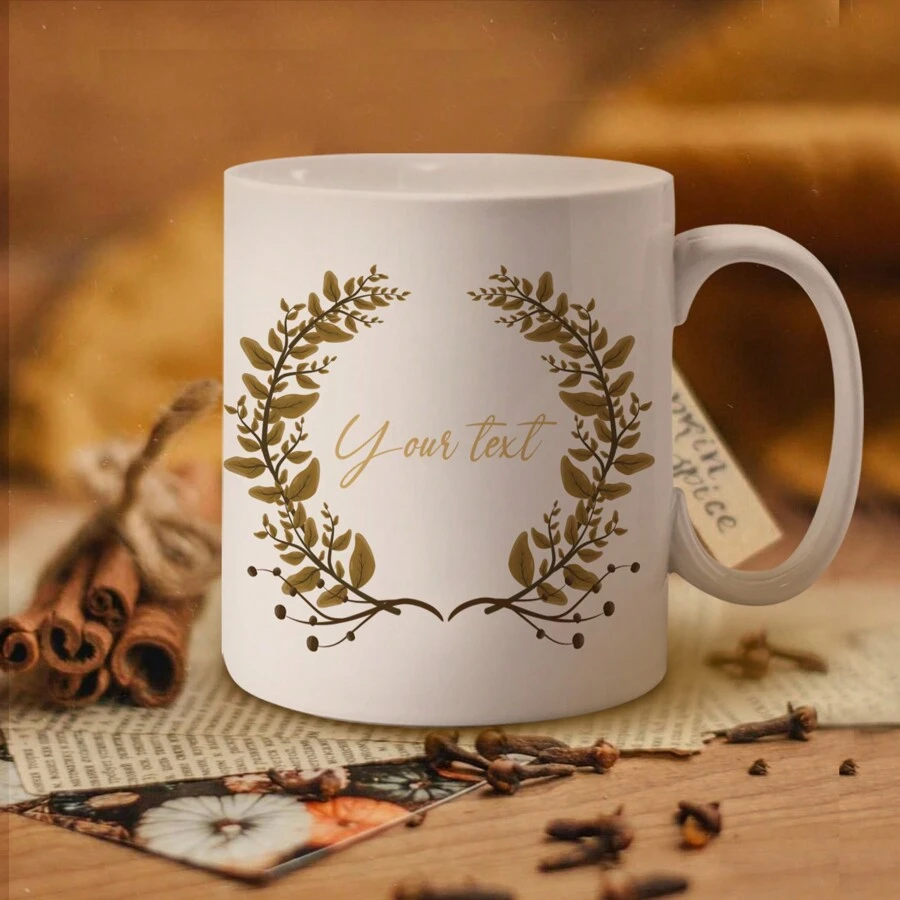 1 pièce, Mug personnalisé de 325 ml, imprimé de feuilles brunes, style rustique de campagne automnale, mignon et doux, convient comme cadeau pour fille, Saint-Valentin, meilleure amie, amie, mère, être cher, tasse rose ou noire, cadeau pour la fête des enseignants - multicolore - Voir 1
