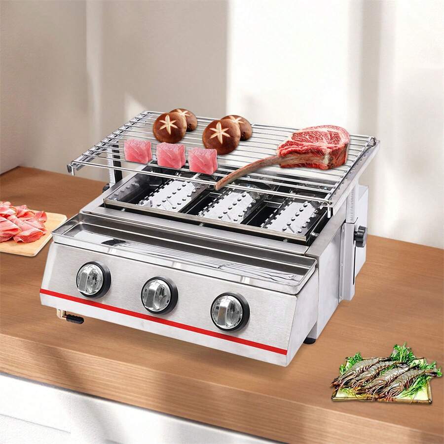 Small 3Burner Gas Grill With Steel Cover Outdoor Barbecue, Party
