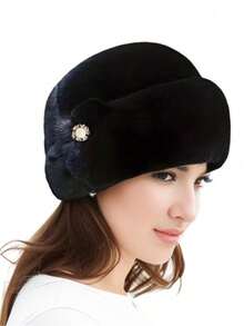 1 件装复古蓬松耳暖冬季头带，黑色舒适时尚蓬松帽子，适合中老年女性 - 帽子 - 查看 1