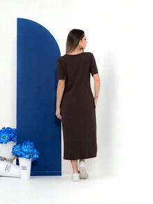 Long Sweatshirt Dress V734 - Màu nâu Sô-cô-la - Xem 4