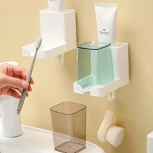 1-4pcs Toothbrush Holder Rack No Drilling, With Hooks, For Bathroom Rinsing Cup And Toothbrush Holder Wall Mount Organizer Set