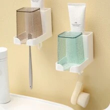 1-4pcs Toothbrush Holder Rack No Drilling, With Hooks, For Bathroom Rinsing Cup And Toothbrush Holder Wall Mount Organizer Set