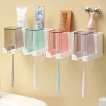1-4pcs Toothbrush Holder Rack No Drilling, With Hooks, For Bathroom Rinsing Cup And Toothbrush Holder Wall Mount Organizer Set