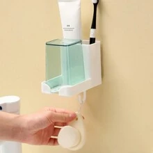 1-4pcs Toothbrush Holder Rack No Drilling, With Hooks, For Bathroom Rinsing Cup And Toothbrush Holder Wall Mount Organizer Set