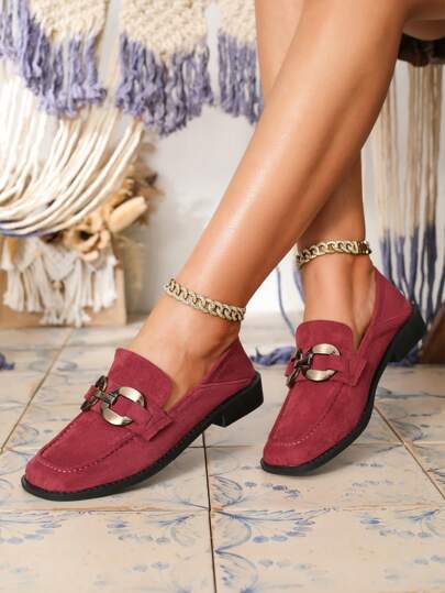 Mocassini neri da donna, senza lacci, scarpe flat, con tacco largo e punta quadrata