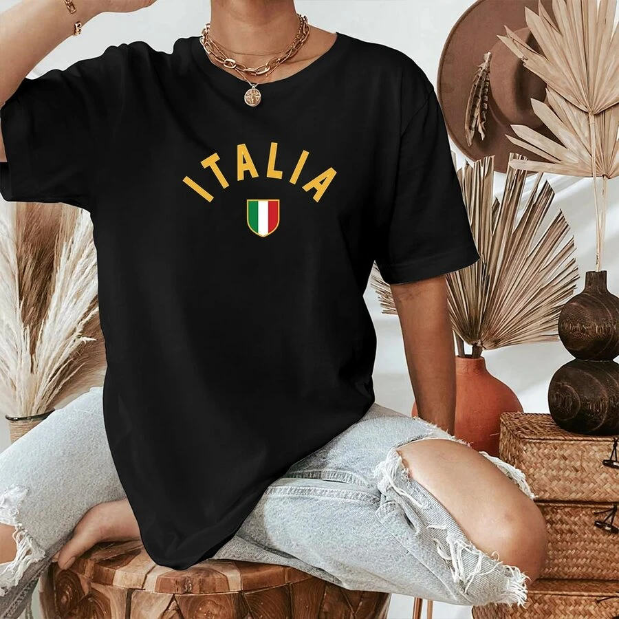 Women's Oversized Italia Curva Tumblr Cotton T-Shirt - 黑色 - 查看 1