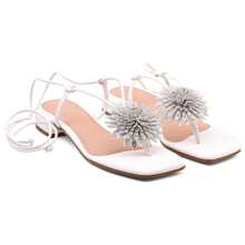 Women's Shiny Lace-Up Sandal With Exclusive Block Heel - 白色 - 查看 3