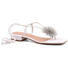 Women's Shiny Lace-Up Sandal With Exclusive Block Heel - 白色 - 查看 4