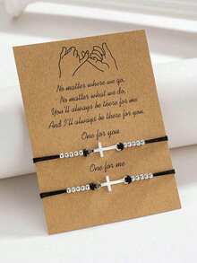 2 件简约编织手链，带串珠设计，友谊手链 - 二件套裝 - 查看 9