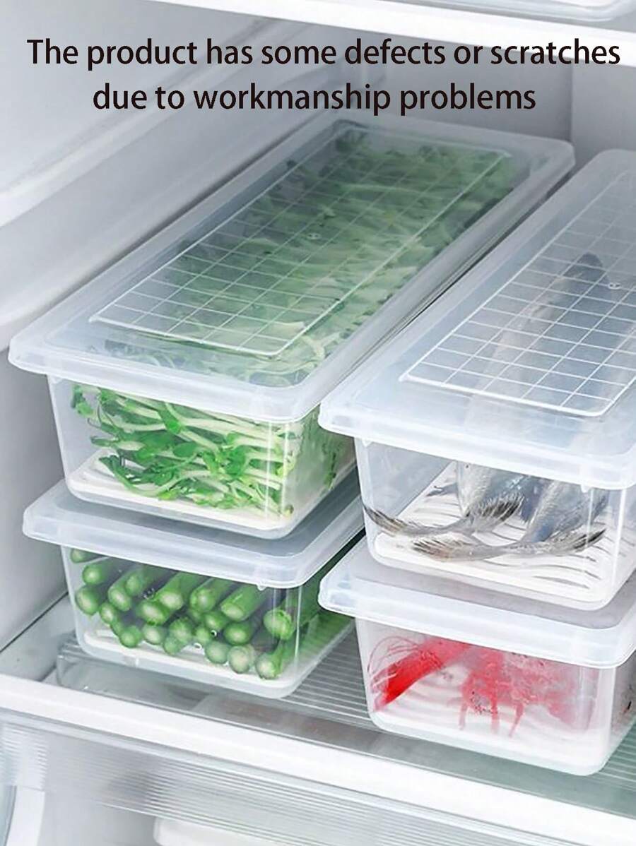 1pc Kitchen Fridge Storage Box For Fish Meat, With Lid, Plastic Rectangle Freezer Container To Keep Food Fresh And Drain Water