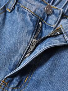 Teen Girls High Waist Straight Leg Embroidered Versatile Jeans, Suitable For Outdoor Wear