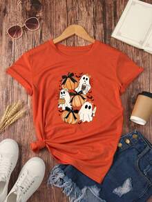 Women's Casual Slim Fit Short Sleeve T-Shirt - 橘色 - 查看 2