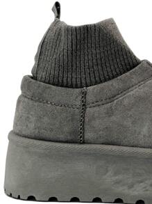 Women's Suede Platform Ankle Boots With Sock Design - Grey - View 3
