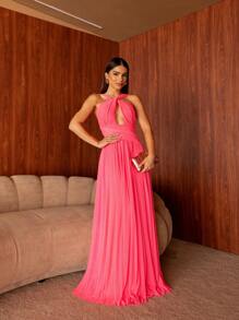 Tainá Long Tulle Dress Without Shine - Màu Hồng Tươi - Xem 3