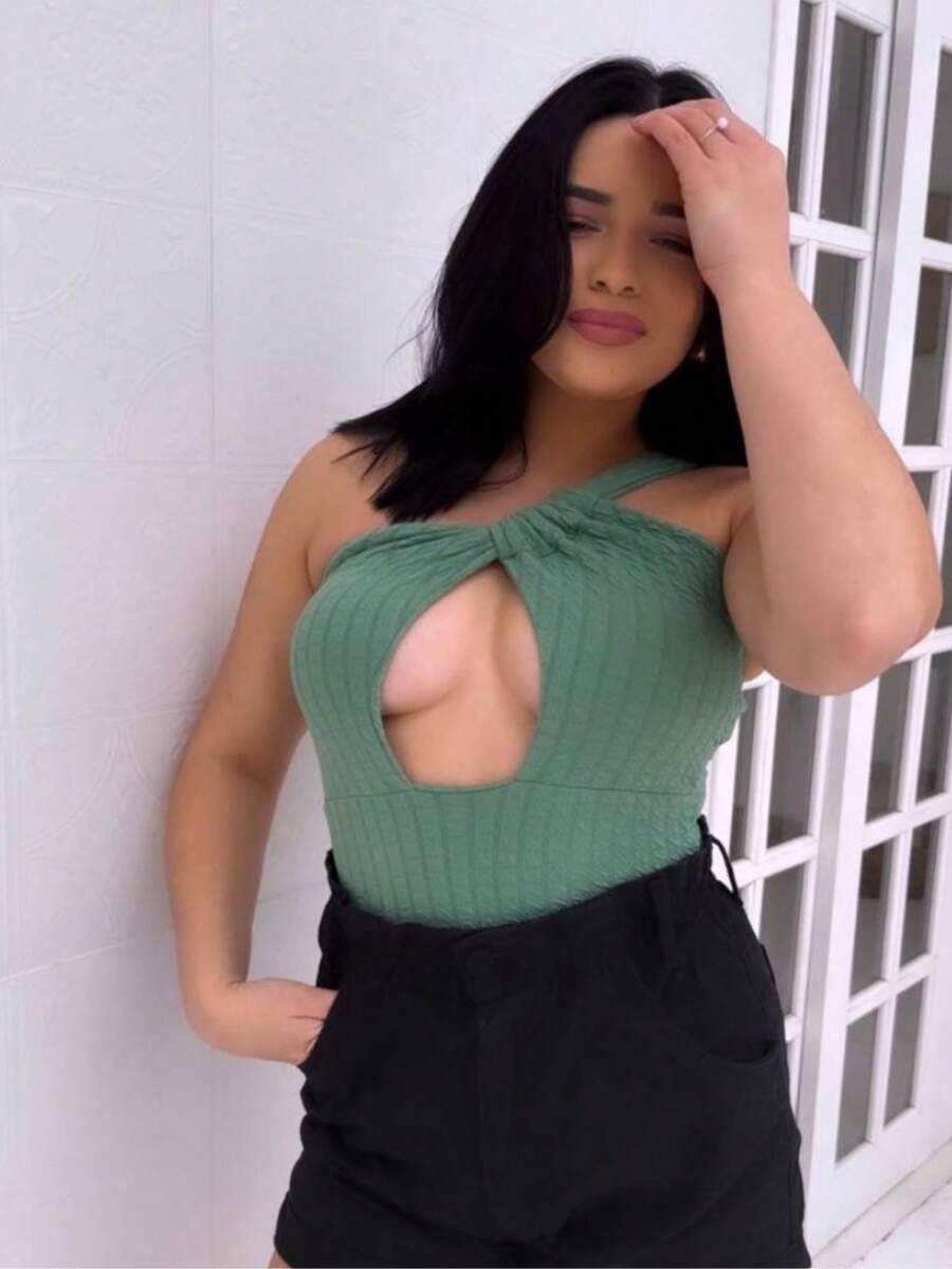 Women's One Shoulder Bodysuit - màu xanh lá - Xem 1