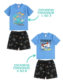 BOYS' SET FOR CHILDREN AND YOUTH SUMMER 2 PIECES Blouse And Shorts 1 To 8 - Màu xanh Cadet - Xem 2