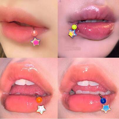 1PC Colorful Star Lip Ring Lip Piercing Acrylic Rainbow Star Stainless Steel Body Piercing Jewelry Valentines,Mom,Mother,Mother's Day,Gift