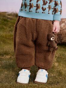 mini bala Young Boys Cute Plush Thermal Lined Pants 2024 Fall/Winter Collection