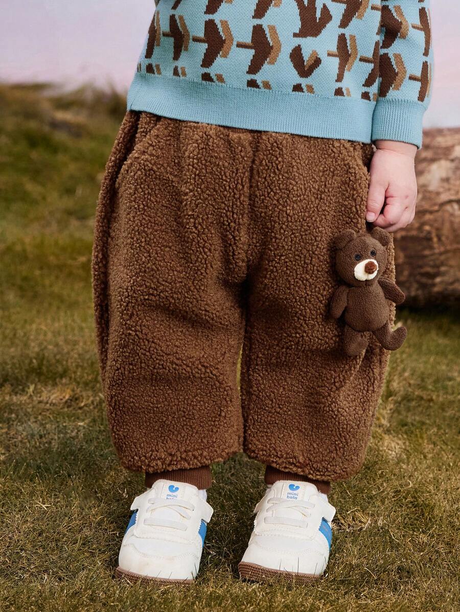 mini bala Young Boys Cute Plush Thermal Lined Pants 2024 Fall/Winter Collection