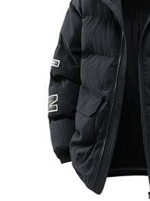 2024 New Arrival Men's Thick Padded Jacket, Loose Fit Warm Thermal Lined Coat, Winter Anti-Cold Outerwear - Black - View 4