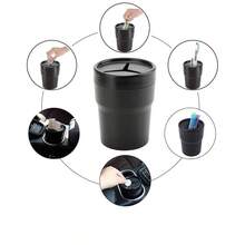 多功能车载迷你垃圾桶带盖桌面收纳烟灰缸储物盒汽车杯架垃圾桶 - 黑色 - 查看 4