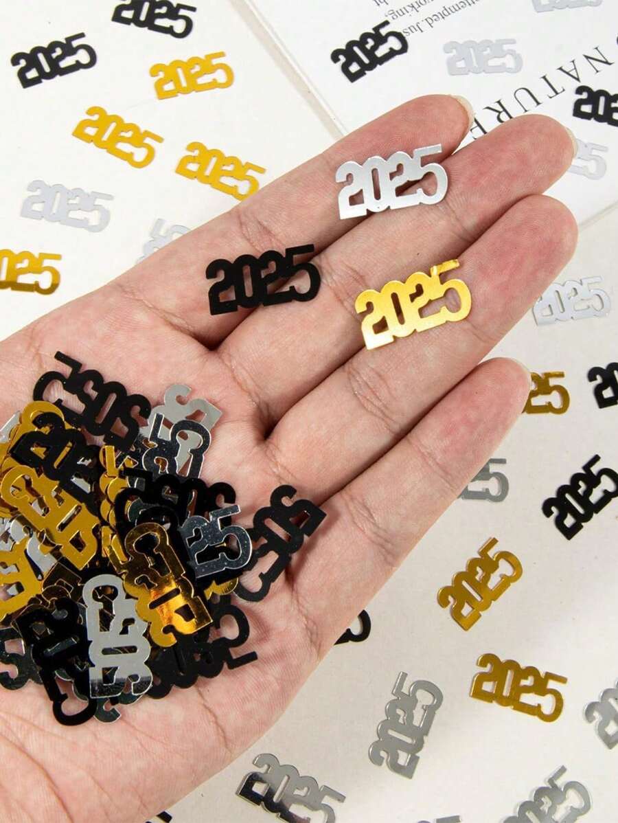2025 年新年五彩纸屑，30/60 克金银黑 2025 年新年快乐装饰用五彩纸屑 2025 年除夕餐桌装饰