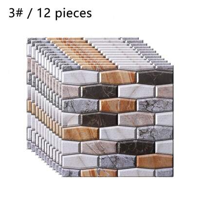 12PCS 3D Tile Brick Wall Sticker Self-Adhesive Waterproof PVC Wallpaper, 30*30cm, Self Adhesive Wallpaper,Wall Stickers,Wall Decor,Christmas Decorations Home