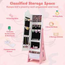 Lifezeal Kids Vanity Set Princess Makeup Dressing Table & Chair Set With Jewelry Armoire White/Pink - White - View 7