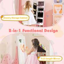 Lifezeal Kids Vanity Set Princess Makeup Dressing Table & Chair Set With Jewelry Armoire White/Pink - White - View 6