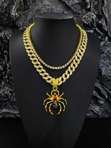 1 mặt dây chuyền hình nhện Punk Gothic, thời trang và độc đáo cho tiệc Halloween, phù hợp cho cả nam và nữ - mặt dây chuyền nhện - Xem 4