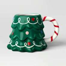 15oz Earthenware Figural Christmas Tree Mug - Dark Green - View 1