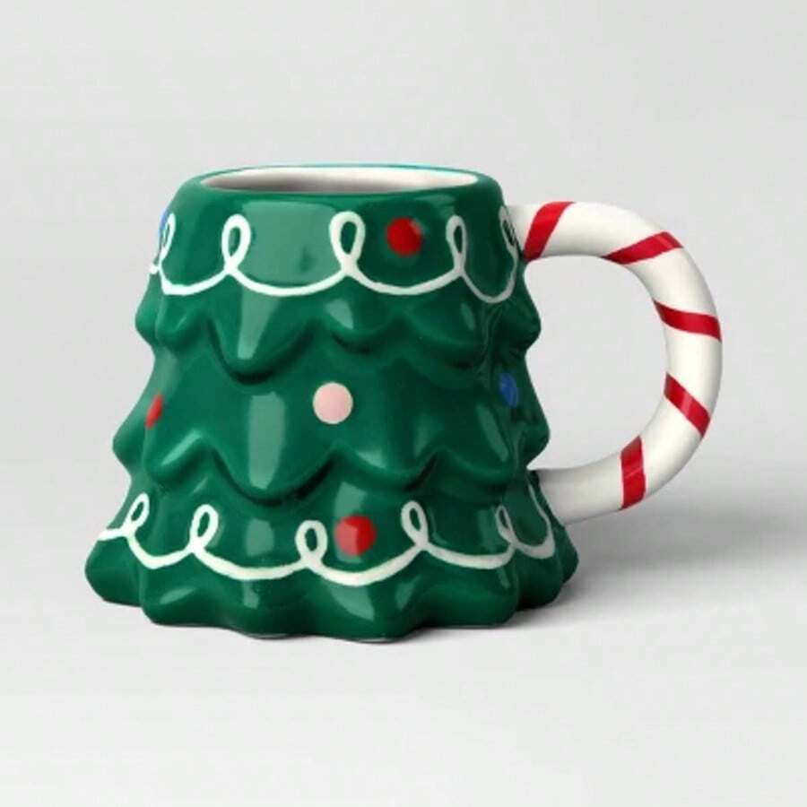 15oz Earthenware Figural Christmas Tree Mug - Dark Green - View 1