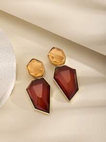 1 Pair 2024 New Exaggerated Geometric Colorful Acrylic & Metal Earrings, Unique Creative Design, Minimalist Style, Versatile For Women Party, Daily Wear, Gift