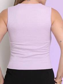 Wide Strap Youth Ribbed Tank Top 0123 - 紫丁香色 - 查看 3