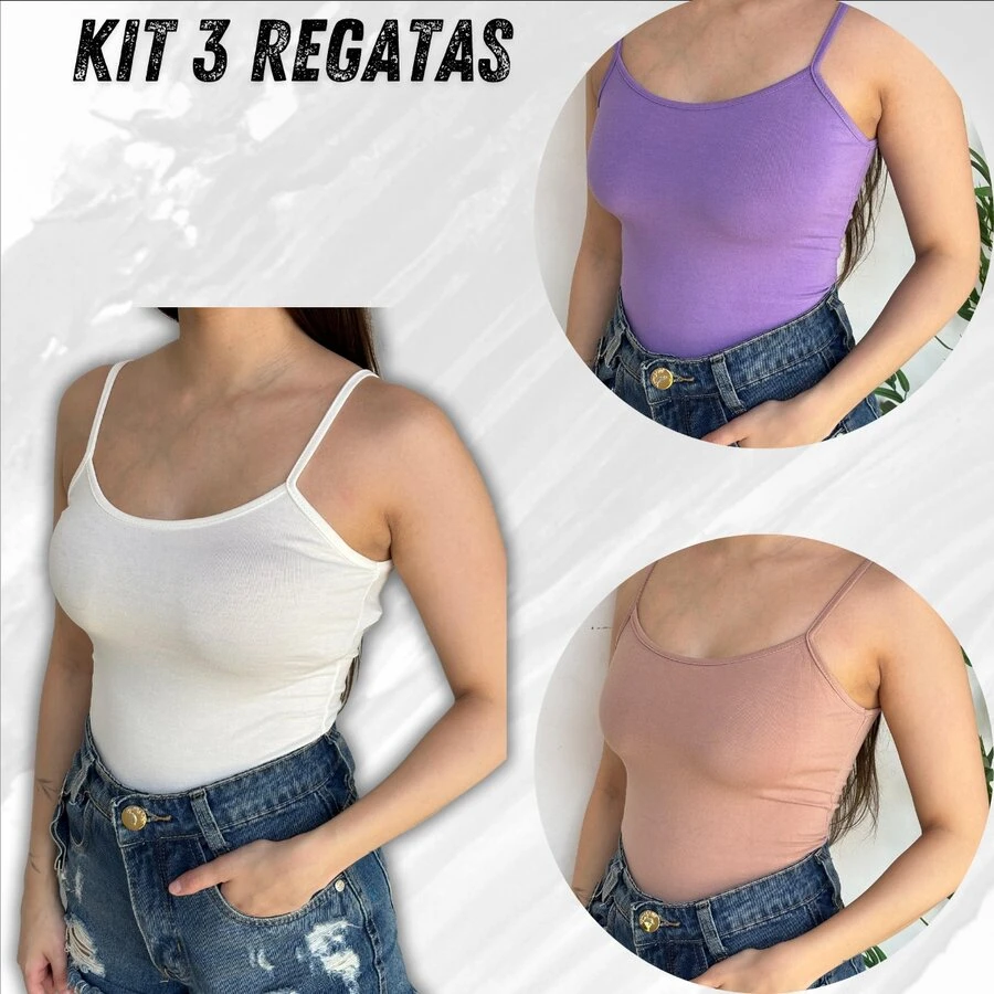 Kit 3 Basic Strappy Women's Tank Top - 薰衣草薄霧色 - 查看 1
