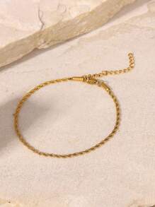 Nooxian 1pc Women Stainless Steel Gold Braided Chain Anklet, Versatile Layered Accessory