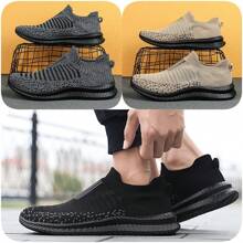 Sapatos casuais de malha respirável plus size para homens, calçados esportivos confortáveis e antiderrapantes com sola macia, tênis de corrida leves e casuais simples, adequados para atividades ao ar livre, sola de EVA para todas as estações