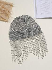 1 件女士手工制作的银色流苏串珠帽，派对表演头饰，适合夜总会、舞台和派对场合，完美的新娘婚礼配饰 - 銀色 - 查看 4