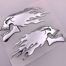 Kit 2 Ghost Rider Skull Tuning Car Motorcycle Emblems - 銀色 - 查看 1