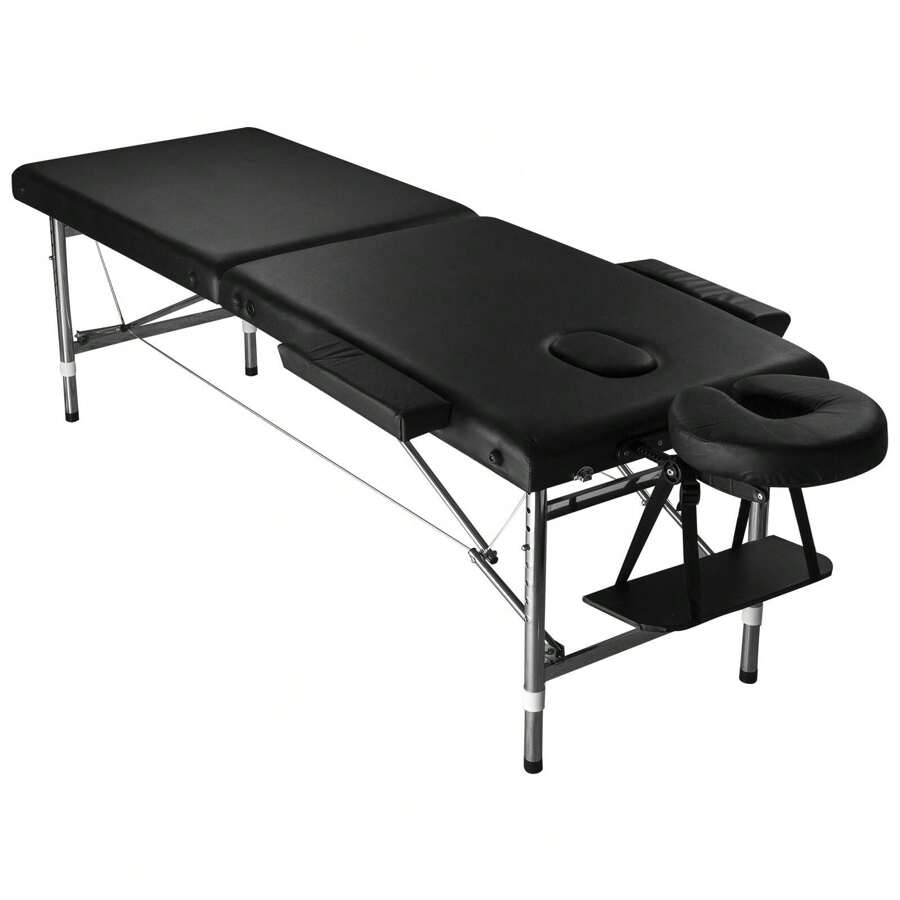 Massage Tables Portable Tattoo Table Adjustable Lash Bed Aluminium 3 Folding Spa Bed With Non-Woven Bag 24 Inch Wide Black - 黑色 - 查看 1